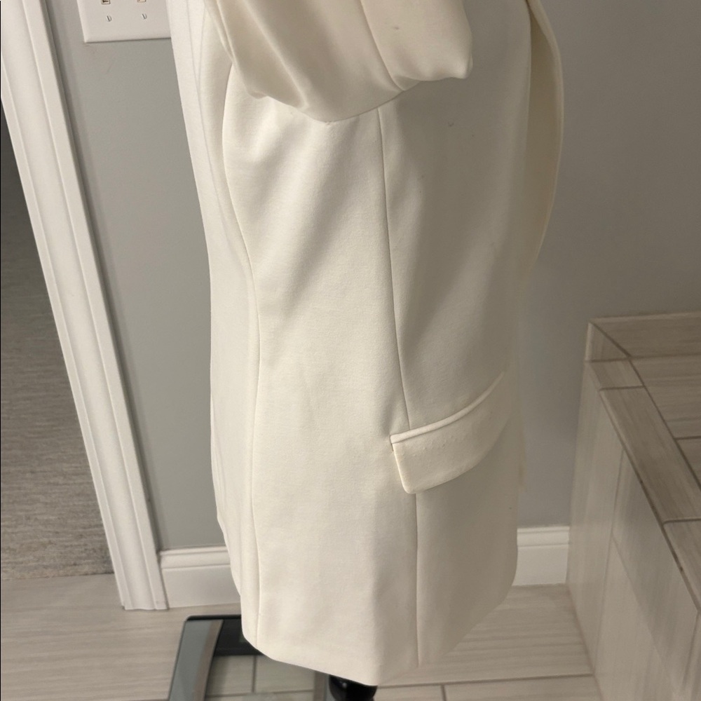 Women's Cream Open-Front Blazer Jacket with cuffed sleeves - Picture 7 of 11